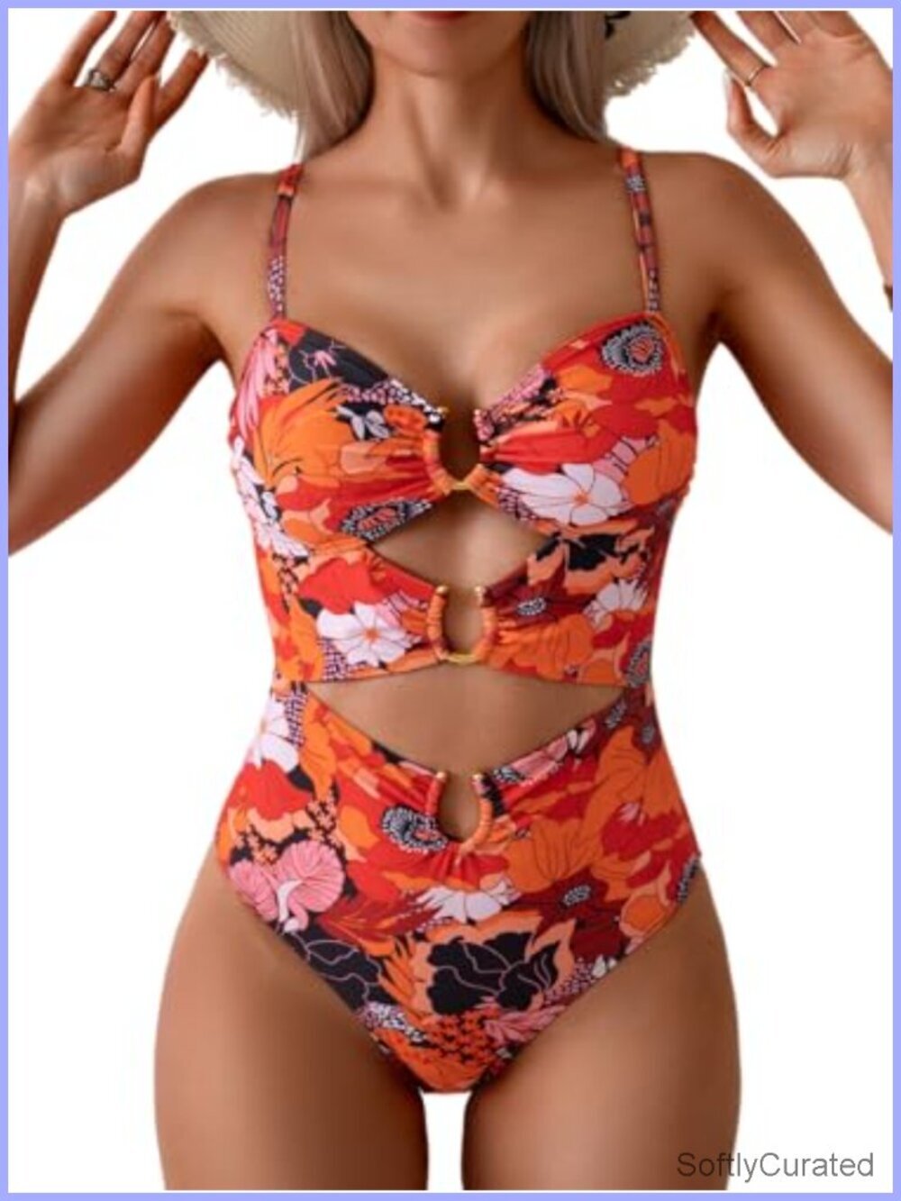 Women's Cutout One Piece Swimsuit with Ring Linked Monokini Bathing Suit Beach